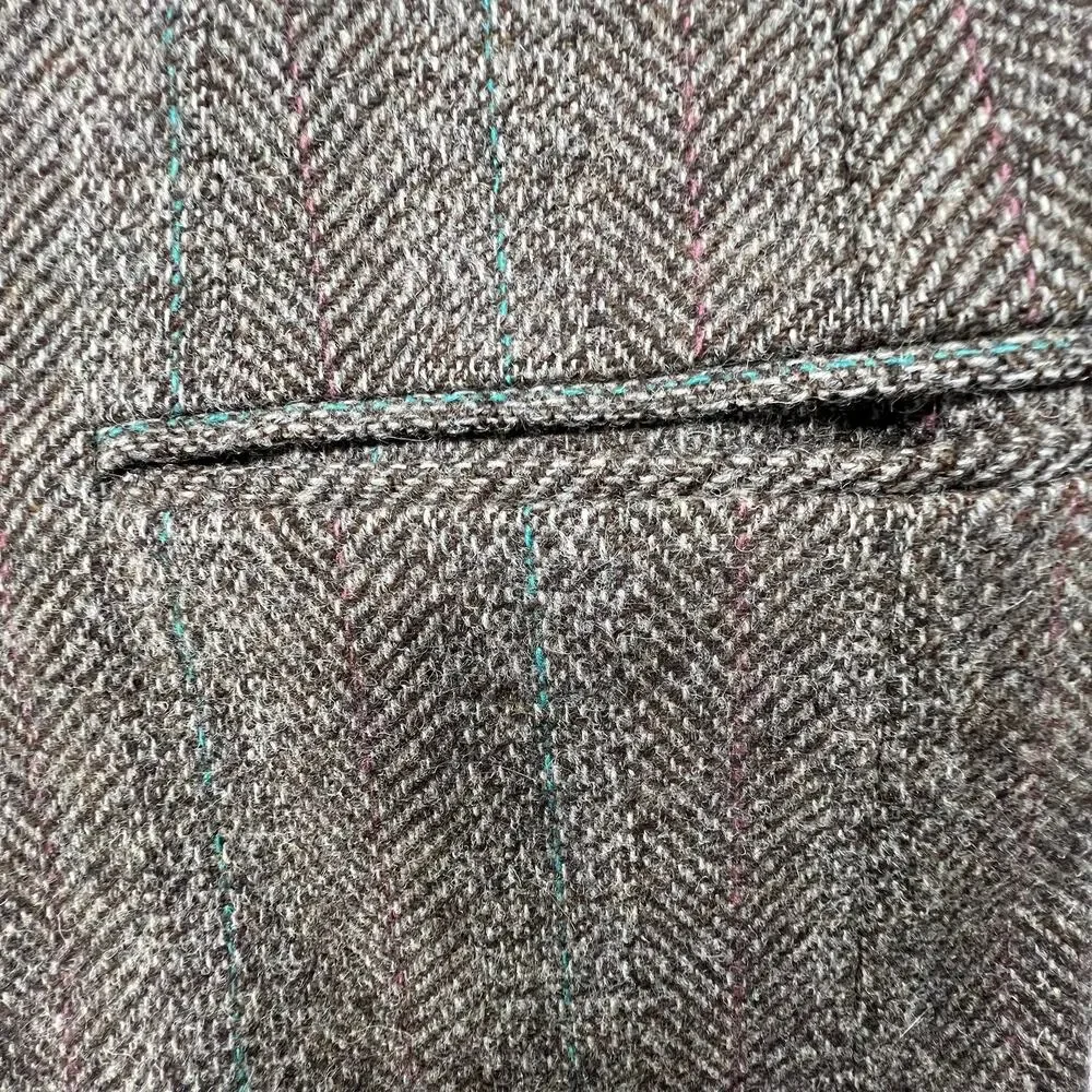 Vintage 90s Haggar Blazer Mens 46R Gray Herringbone USA Wool Tweed Sport Coat